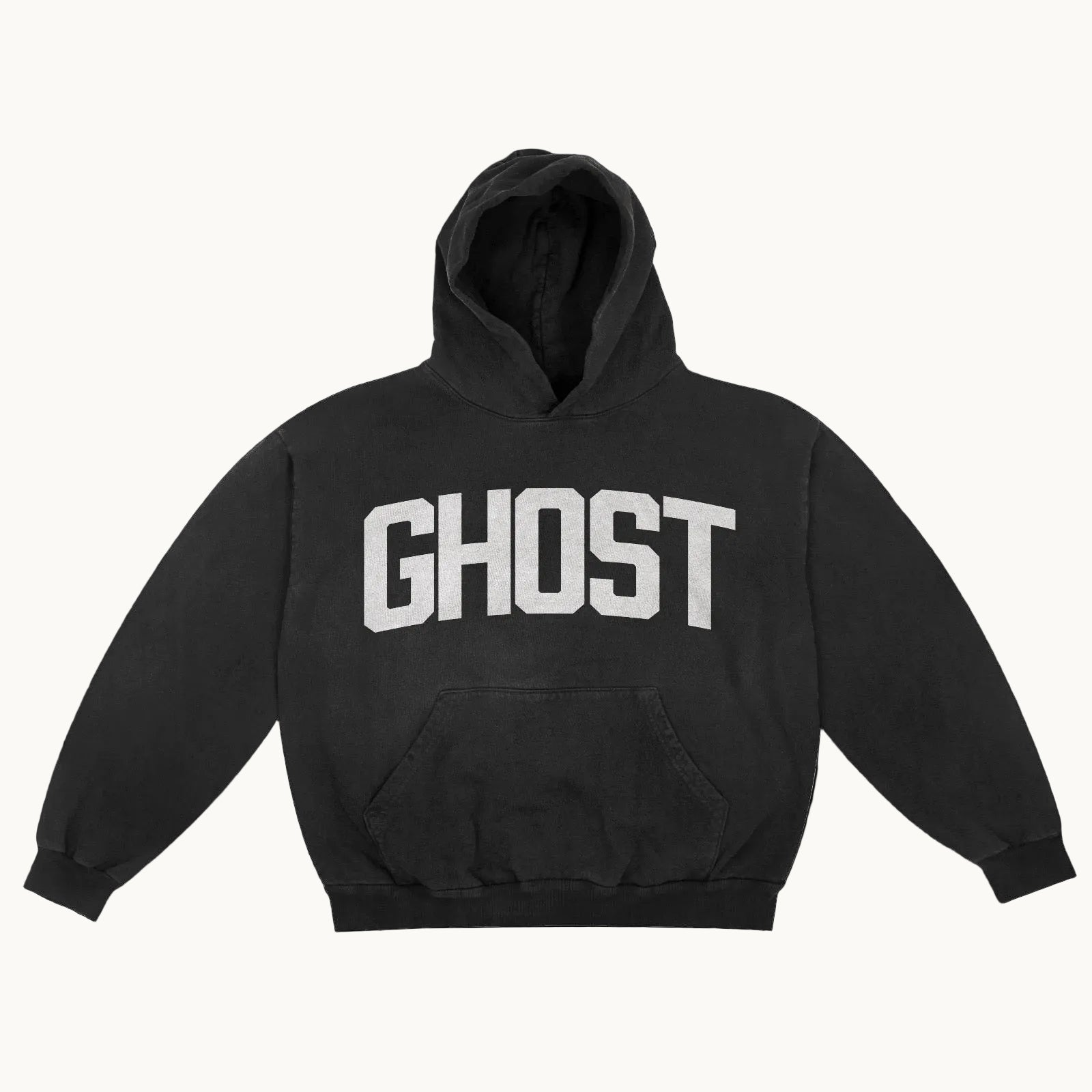 Black hoodie with 'GHOST' printed on it against a white background for Armani White's tour